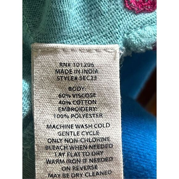 Soft Surroundings 1XL Blouse dream trip embroidered Smocked Greenish blue top - Picture 7 of 8